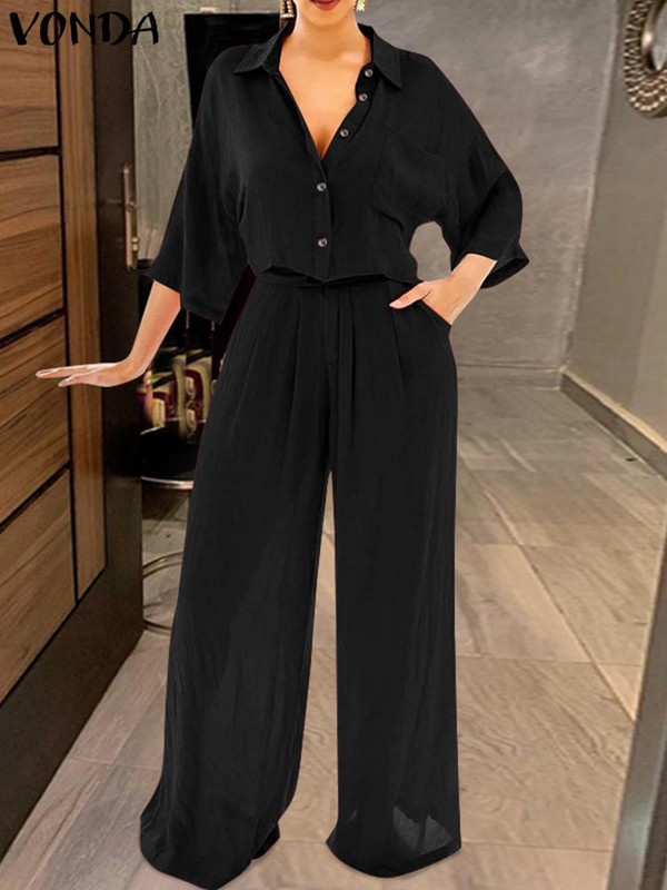 Proljetni kompleti hlača 2023. Ženske ležerne majice s 3/4 rukavima visokog struka, labava odijela s hlačama širokih nogavica Modni kompleti koji se podudaraju za zabave, oversize