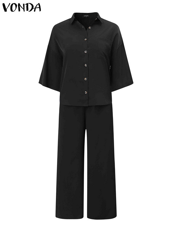 Proljetni kompleti hlača 2023. Ženske ležerne majice s 3/4 rukavima visokog struka, labava odijela s hlačama širokih nogavica Modni kompleti koji se podudaraju za zabave, oversize