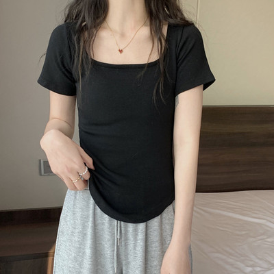 Ženska majica dugih rukava s četvrtastim izrezom, proljeće i jesen, novi, nepravilni porub, uske ležerne gornje donje majice za djevojke