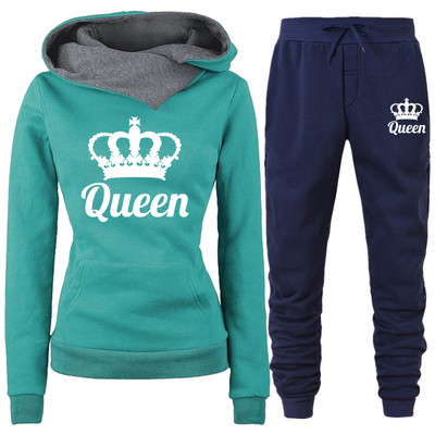 Proljetna ženska odjeća Dvodijelna trenirka s printom QUEEN Hoodies Kompleti za trčanje Ženske majice s flisom Trenirke