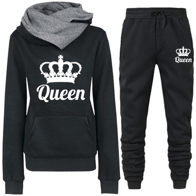 Proljetna ženska odjeća Dvodijelna trenirka s printom QUEEN Hoodies Kompleti za trčanje Ženske majice s flisom Trenirke