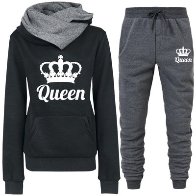Proljetna ženska odjeća Dvodijelna trenirka s printom QUEEN Hoodies Kompleti za trčanje Ženske majice s flisom Trenirke