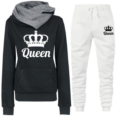 Proljetna ženska odjeća Dvodijelna trenirka s printom QUEEN Hoodies Kompleti za trčanje Ženske majice s flisom Trenirke