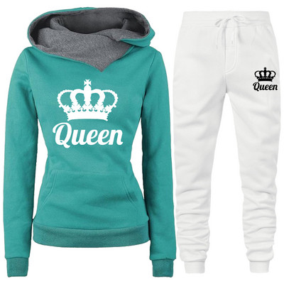 Proljetna ženska odjeća Dvodijelna trenirka s printom QUEEN Hoodies Kompleti za trčanje Ženske majice s flisom Trenirke