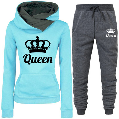 Proljetna ženska odjeća Dvodijelna trenirka s printom QUEEN Hoodies Kompleti za trčanje Ženske majice s flisom Trenirke