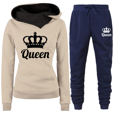 Proljetna ženska odjeća Dvodijelna trenirka s printom QUEEN Hoodies Kompleti za trčanje Ženske majice s flisom Trenirke