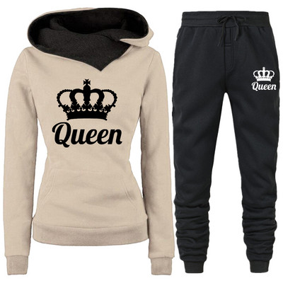 Proljetna ženska odjeća Dvodijelna trenirka s printom QUEEN Hoodies Kompleti za trčanje Ženske majice s flisom Trenirke