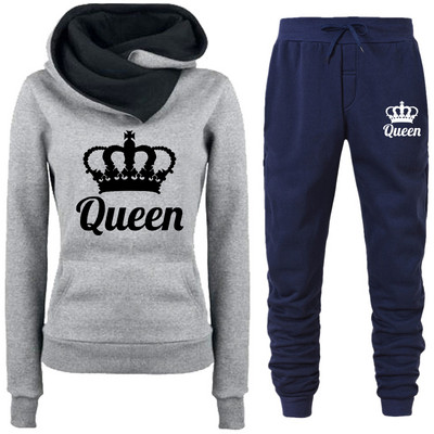 Proljetna ženska odjeća Dvodijelna trenirka s printom QUEEN Hoodies Kompleti za trčanje Ženske majice s flisom Trenirke
