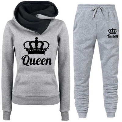 Proljetna ženska odjeća Dvodijelna trenirka s printom QUEEN Hoodies Kompleti za trčanje Ženske majice s flisom Trenirke