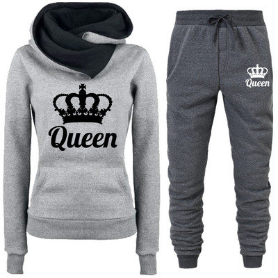 Proljetna ženska odjeća Dvodijelna trenirka s printom QUEEN Hoodies Kompleti za trčanje Ženske majice s flisom Trenirke