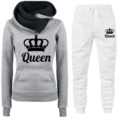 Proljetna ženska odjeća Dvodijelna trenirka s printom QUEEN Hoodies Kompleti za trčanje Ženske majice s flisom Trenirke