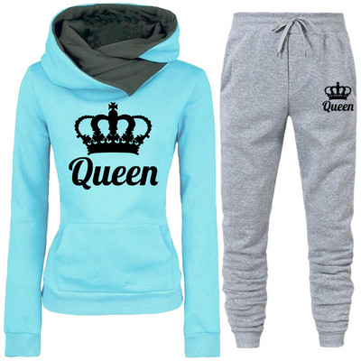 Proljetna ženska odjeća Dvodijelna trenirka s printom QUEEN Hoodies Kompleti za trčanje Ženske majice s flisom Trenirke