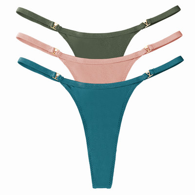3 buc/set chiloți sexy pentru femei cu talie joasă din bumbac cu șnur Chiloți tanga pentru femei de culoare solidă, din metal, pantaloni, chiloți S-XL Lenjerie