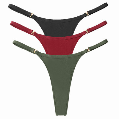 3 buc/set chiloți sexy pentru femei cu talie joasă din bumbac cu șnur Chiloți tanga pentru femei de culoare solidă, din metal, pantaloni, chiloți S-XL Lenjerie