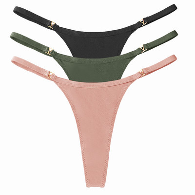 3 buc/set chiloți sexy pentru femei cu talie joasă din bumbac cu șnur Chiloți tanga pentru femei de culoare solidă, din metal, pantaloni, chiloți S-XL Lenjerie