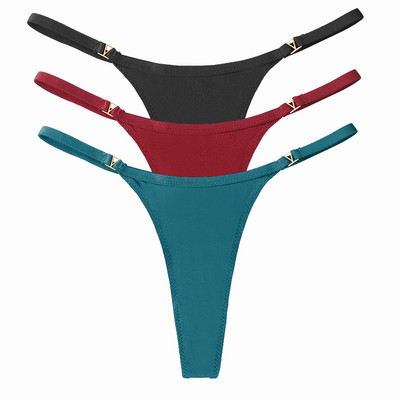 3 buc/set chiloți sexy pentru femei cu talie joasă din bumbac cu șnur Chiloți tanga pentru femei de culoare solidă, din metal, pantaloni, chiloți S-XL Lenjerie