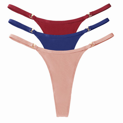 3 buc/set chiloți sexy pentru femei cu talie joasă din bumbac cu șnur Chiloți tanga pentru femei de culoare solidă, din metal, pantaloni, chiloți S-XL Lenjerie