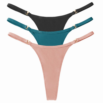 3 buc/set chiloți sexy pentru femei cu talie joasă din bumbac cu șnur Chiloți tanga pentru femei de culoare solidă, din metal, pantaloni, chiloți S-XL Lenjerie