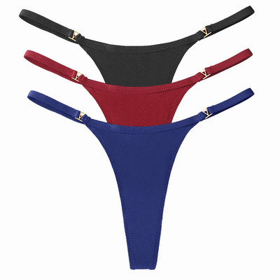 3 buc/set chiloți sexy pentru femei cu talie joasă din bumbac cu șnur Chiloți tanga pentru femei de culoare solidă, din metal, pantaloni, chiloți S-XL Lenjerie