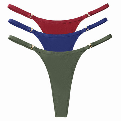 3 buc/set chiloți sexy pentru femei cu talie joasă din bumbac cu șnur Chiloți tanga pentru femei de culoare solidă, din metal, pantaloni, chiloți S-XL Lenjerie