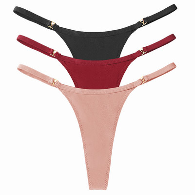 3 buc/set chiloți sexy pentru femei cu talie joasă din bumbac cu șnur Chiloți tanga pentru femei de culoare solidă, din metal, pantaloni, chiloți S-XL Lenjerie