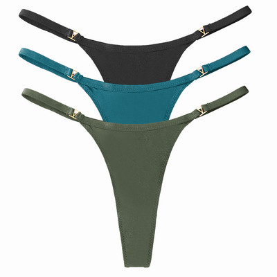 3 buc/set chiloți sexy pentru femei cu talie joasă din bumbac cu șnur Chiloți tanga pentru femei de culoare solidă, din metal, pantaloni, chiloți S-XL Lenjerie