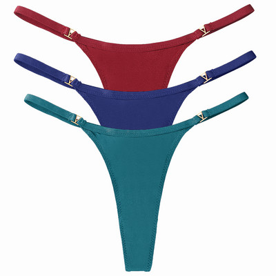 3 buc/set chiloți sexy pentru femei cu talie joasă din bumbac cu șnur Chiloți tanga pentru femei de culoare solidă, din metal, pantaloni, chiloți S-XL Lenjerie
