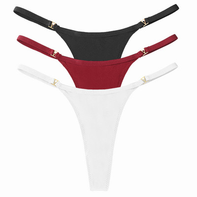 3 buc/set chiloți sexy pentru femei cu talie joasă din bumbac cu șnur Chiloți tanga pentru femei de culoare solidă, din metal, pantaloni, chiloți S-XL Lenjerie