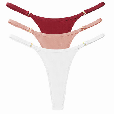 3 buc/set chiloți sexy pentru femei cu talie joasă din bumbac cu șnur Chiloți tanga pentru femei de culoare solidă, din metal, pantaloni, chiloți S-XL Lenjerie