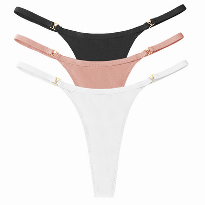 3 buc/set chiloți sexy pentru femei cu talie joasă din bumbac cu șnur Chiloți tanga pentru femei de culoare solidă, din metal, pantaloni, chiloți S-XL Lenjerie