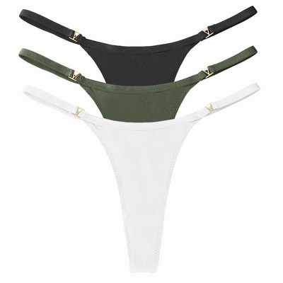 3 buc/set chiloți sexy pentru femei cu talie joasă din bumbac cu șnur Chiloți tanga pentru femei de culoare solidă, din metal, pantaloni, chiloți S-XL Lenjerie