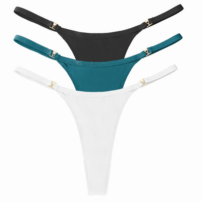 3 buc/set chiloți sexy pentru femei cu talie joasă din bumbac cu șnur Chiloți tanga pentru femei de culoare solidă, din metal, pantaloni, chiloți S-XL Lenjerie