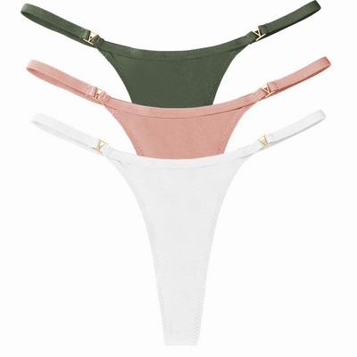 3 buc/set chiloți sexy pentru femei cu talie joasă din bumbac cu șnur Chiloți tanga pentru femei de culoare solidă, din metal, pantaloni, chiloți S-XL Lenjerie