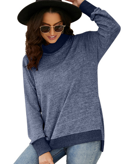 Ženska jednobojna lagana majica dugih rukava, bluza s visokim ovratnikom