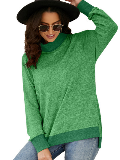 Ženska jednobojna lagana majica dugih rukava, bluza s visokim ovratnikom