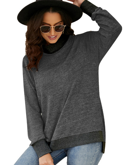 Ženska jednobojna lagana majica dugih rukava, bluza s visokim ovratnikom