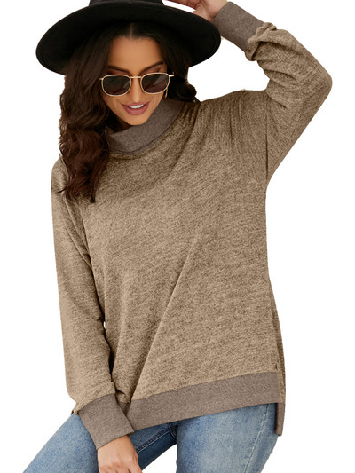 Ženska jednobojna lagana majica dugih rukava, bluza s visokim ovratnikom