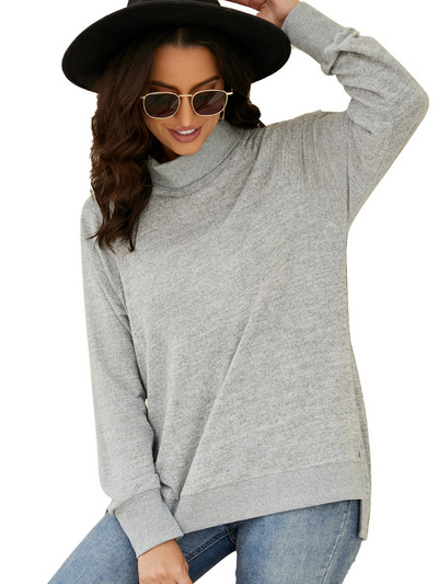Ženska jednobojna lagana majica dugih rukava, bluza s visokim ovratnikom