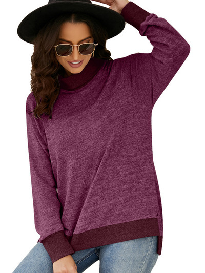 Ženska jednobojna lagana majica dugih rukava, bluza s visokim ovratnikom