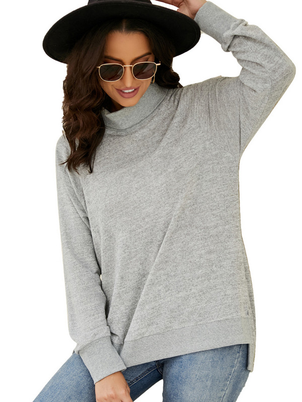 Ženska jednobojna lagana majica dugih rukava, bluza s visokim ovratnikom