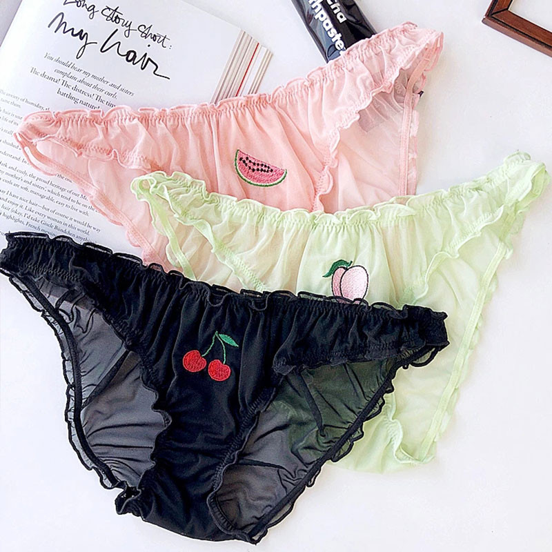 6XL nagy méretű édes női díszes szexi csipke női fehérnemű kísértés alacsony derékú bugyi Fruit Ins hímzés női hálós rövidnadrág