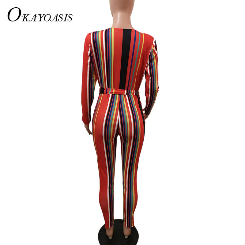 Seksi kombinezon s dubokim V izrezom Ženski kombinezon dugih rukava Jednodijelni uski bodi Klub Party kombinezon Prugasti kombinezon Ženski kombinezon