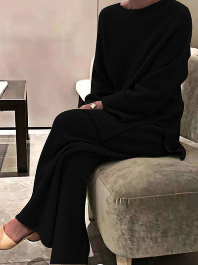 Dámsky elegantný sveterový oblek, elegantný pletený dvojdielny set, jeseň/zima, nadrozmerný sveter a nohavice, dámske outfity 2022