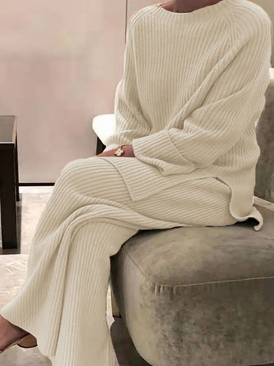 Dámsky elegantný sveterový oblek, elegantný pletený dvojdielny set, jeseň/zima, nadrozmerný sveter a nohavice, dámske outfity 2022