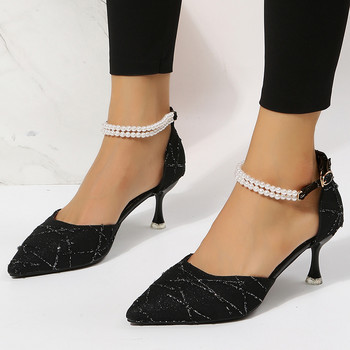 Rimocy Pearl Strap για τον αστράγαλο Λεπτά τακούνια Pumps Γυναικείες μυτερές μαύρες ψηλοτάκουνες γόβες Γυναικεία παπούτσια για πάρτι γάμου 2023 Sapatos Feminino