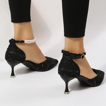 Rimocy Перлени каишки около глезена Помпи с тънък ток Дамски обувки с остър връх Черни обувки на висок ток Сватбени парти Дамски 2023 Sapatos Feminino