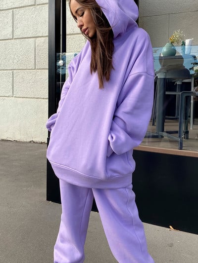 Dvodijelni set Ženska majica i hlače Žensko odijelo s kapuljačom i trenirkom Jesen Zima Trenirke za trčanje Y2K široka odjeća Ulična odjeća