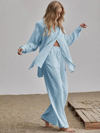 Elegantné bavlnené ľanové dvojdielne súpravy, košeľa s dlhým rukávom a nohavice s vysokým pásom, vintage jednofarebné obleky, dámske outfity, streetwear 2022