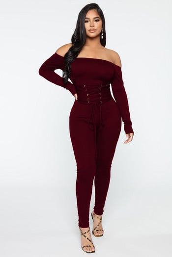 Skinny Solid Romper Σέξι Γυναικείες Lace Up Bodycon Casual Ολόσωμες φόρμες