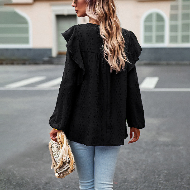 Ženske široke boho majice dugih rukava od šifona za proljeće s okruglim izrezom